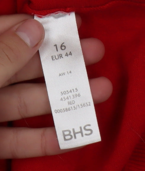 BHS Women Red Short Sleeve Mock Neck Viscose Knit Top Size 16