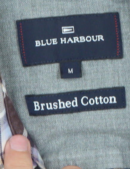 Marks & Spencer Blue Harbour Men's Brown Plaid Brushed Cotton Shirt M
