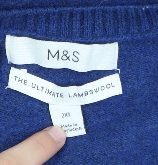 Marks & Spencer Men's Blue Wool V-Neck 2XL Pullover Jumper