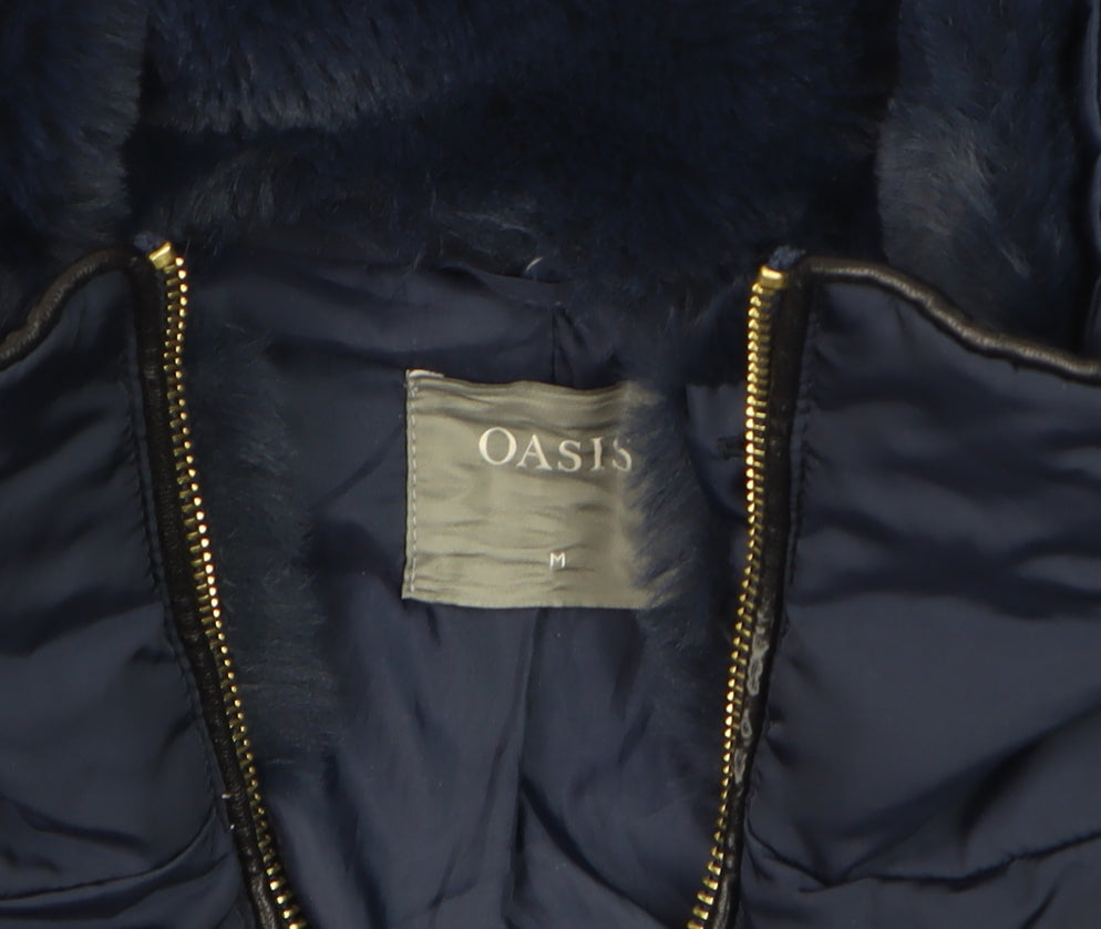 Oasis Women Blue Puffer Jacket Size 12 Mid-Length Winter Coat