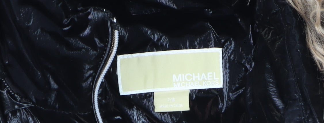 Michael Kors Girls Black Fur Trim Hooded Puffer Jacket 7-8 Years Winter Coat