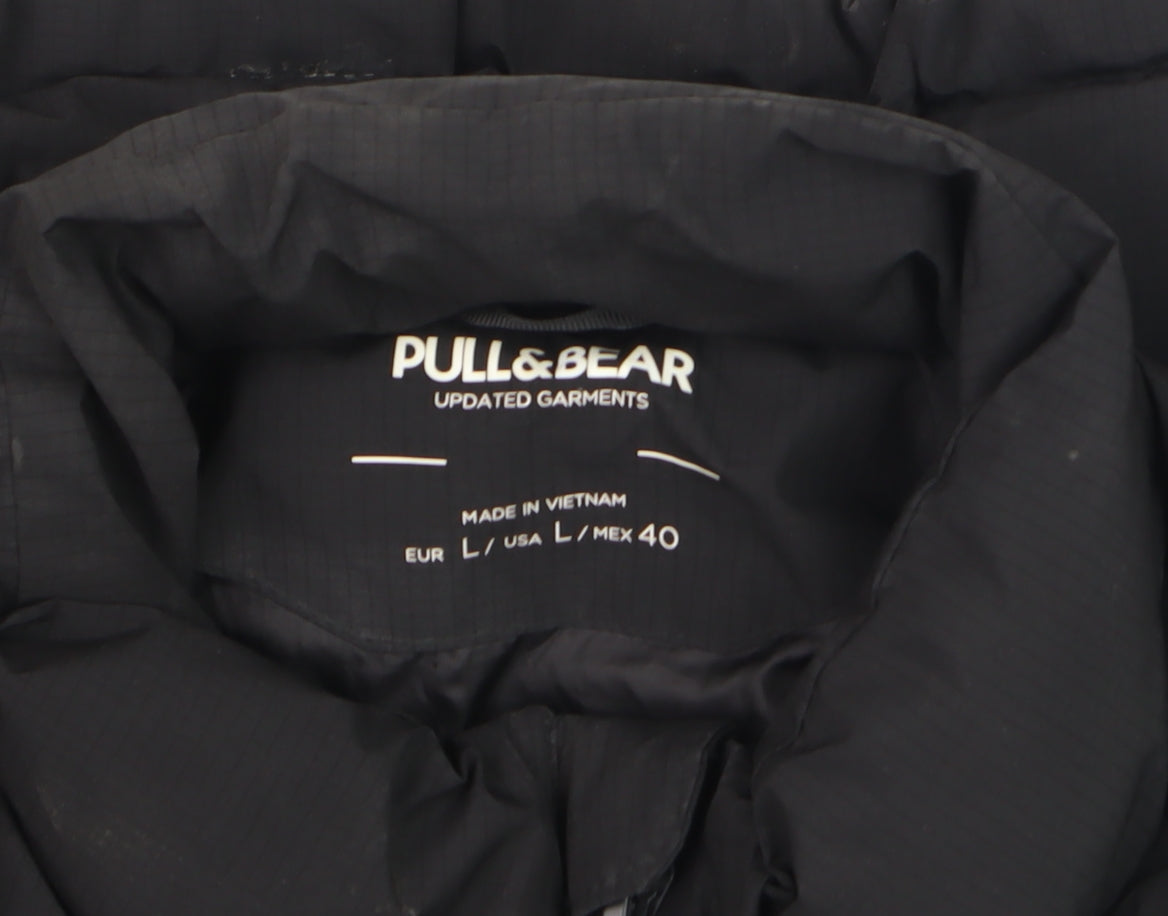Pull & Bear Men's Black L Puffer Jacket Winter Polyester Coat