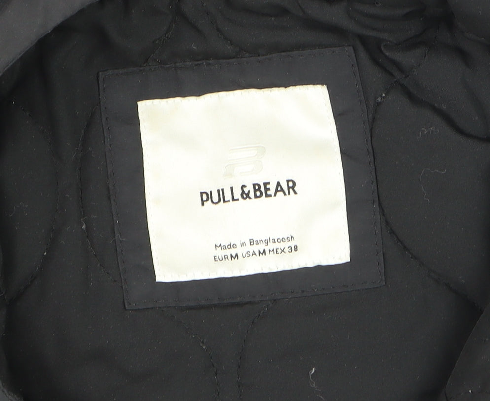 Pull & Bear Men's Black Hooded Anorak Jacket Size M Nylon Lined