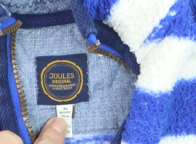 Joules Boys Blue White Striped 3 Years Fleece Half Zip Hoodie Sweatshirt