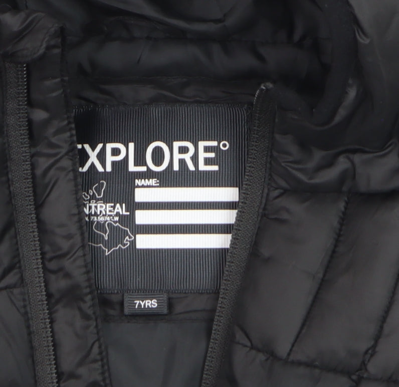 Explore Boys Black Hooded Puffer Jacket 7 Years Winter Quilted Coat