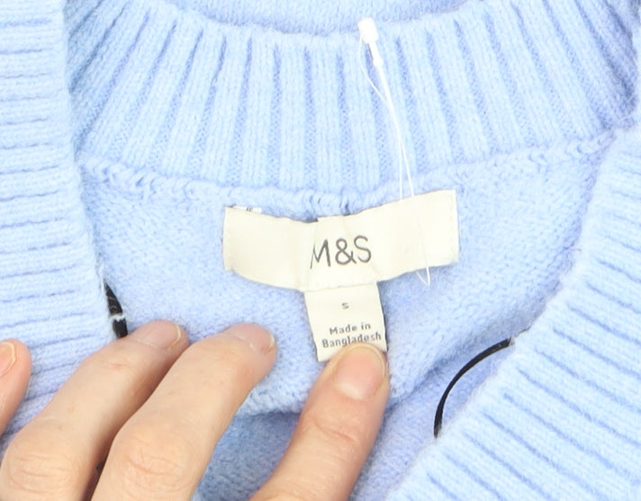 Marks & Spencer Women Blue Cable-Knit V-Neck Jumper Size S