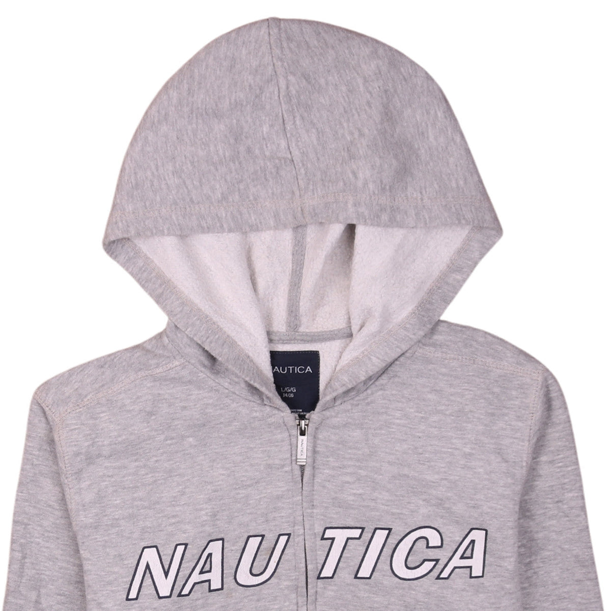 Nautica Boys Grey Full Zip Hoodie Size 14/16 Large Cotton Blend Hooded Sweatshirt