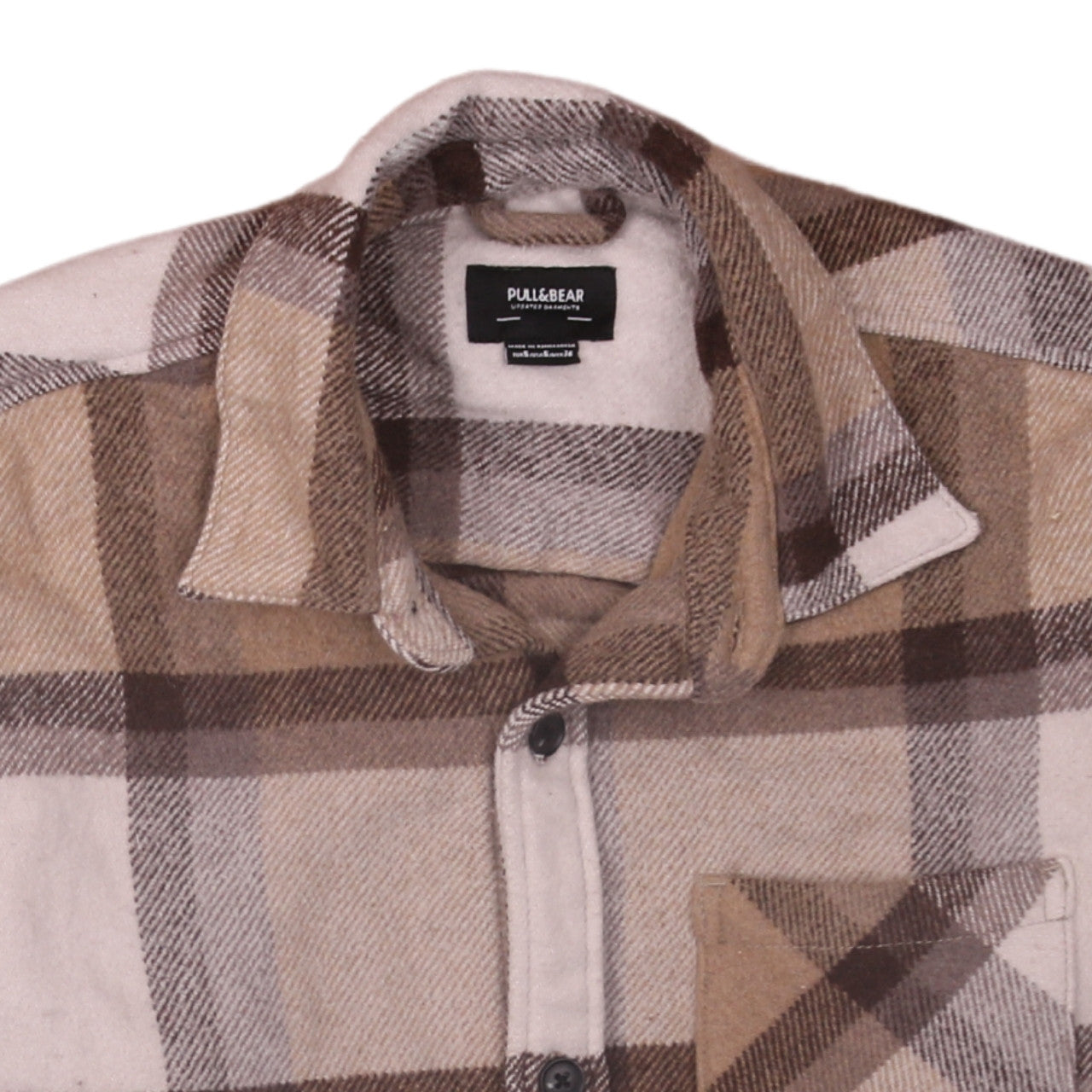 Pull&Bear Men’s Beige Check Flannel Shacket Size S