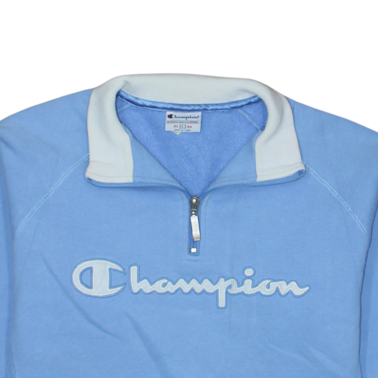 Champion Women's Blue 1/4 Zip Pullover Sweatshirt L Fleece Logo