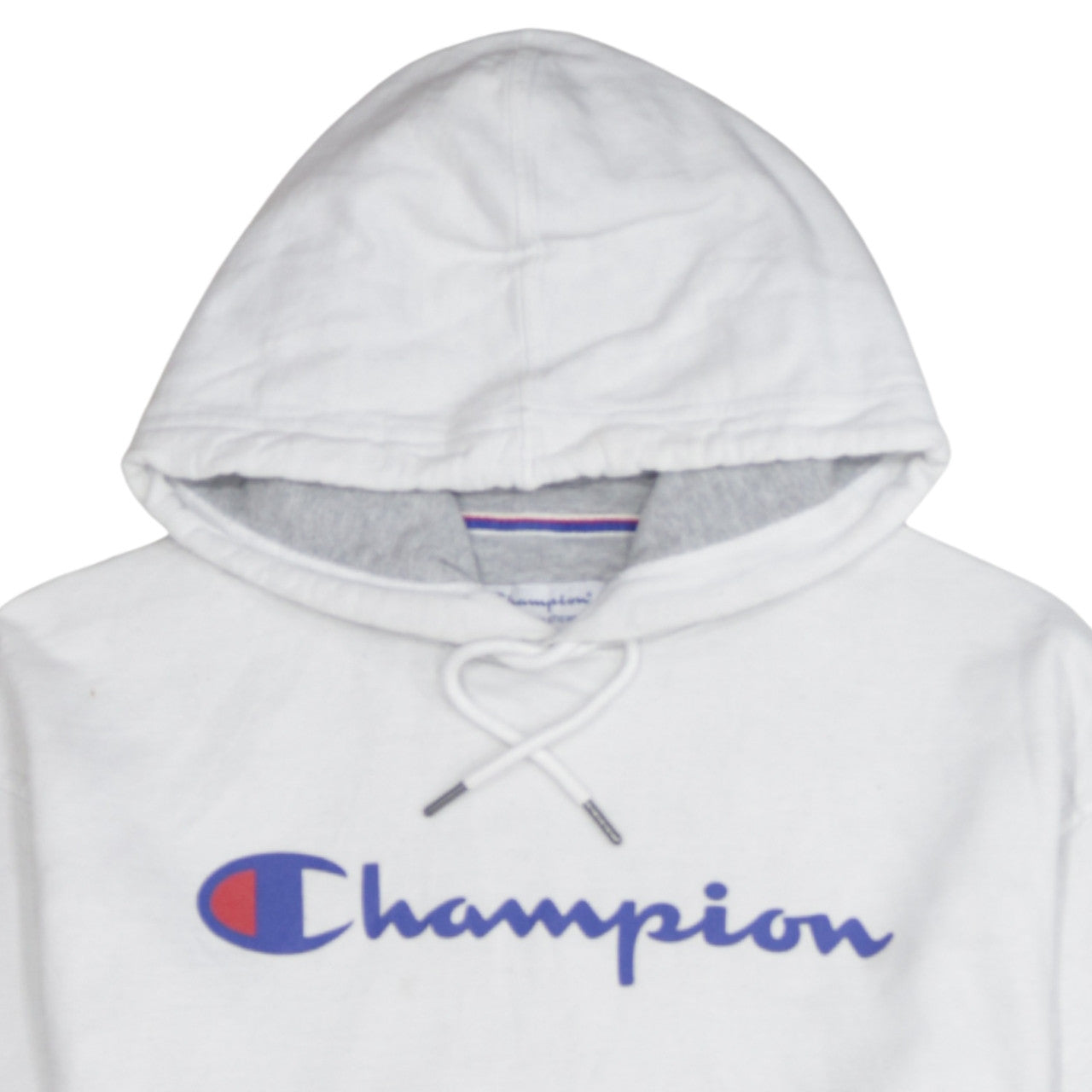 Champion Men's White Pullover Hoodie Size L Logo Graphic Fleece