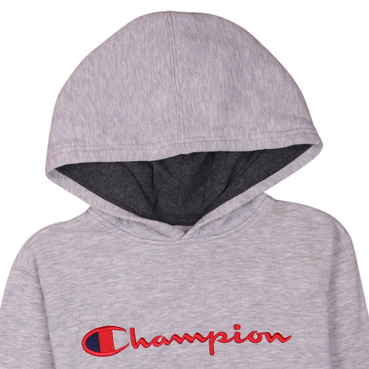 Champion Womens Grey Pullover Hoodie L Logo Embroidered Fleece