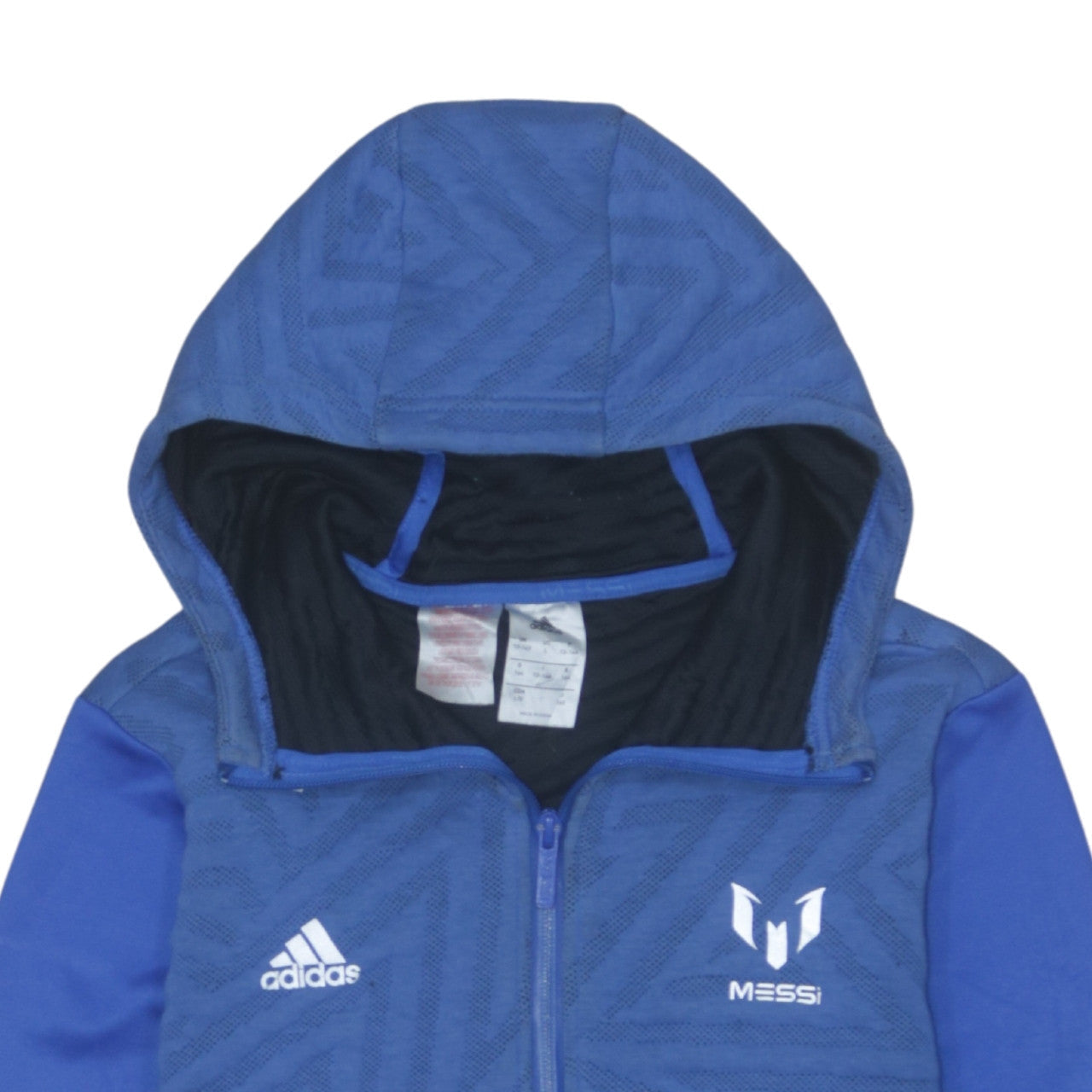 Adidas Boys Blue Full Zip Messi Hoodie Size 13-14 Years with Logo Print