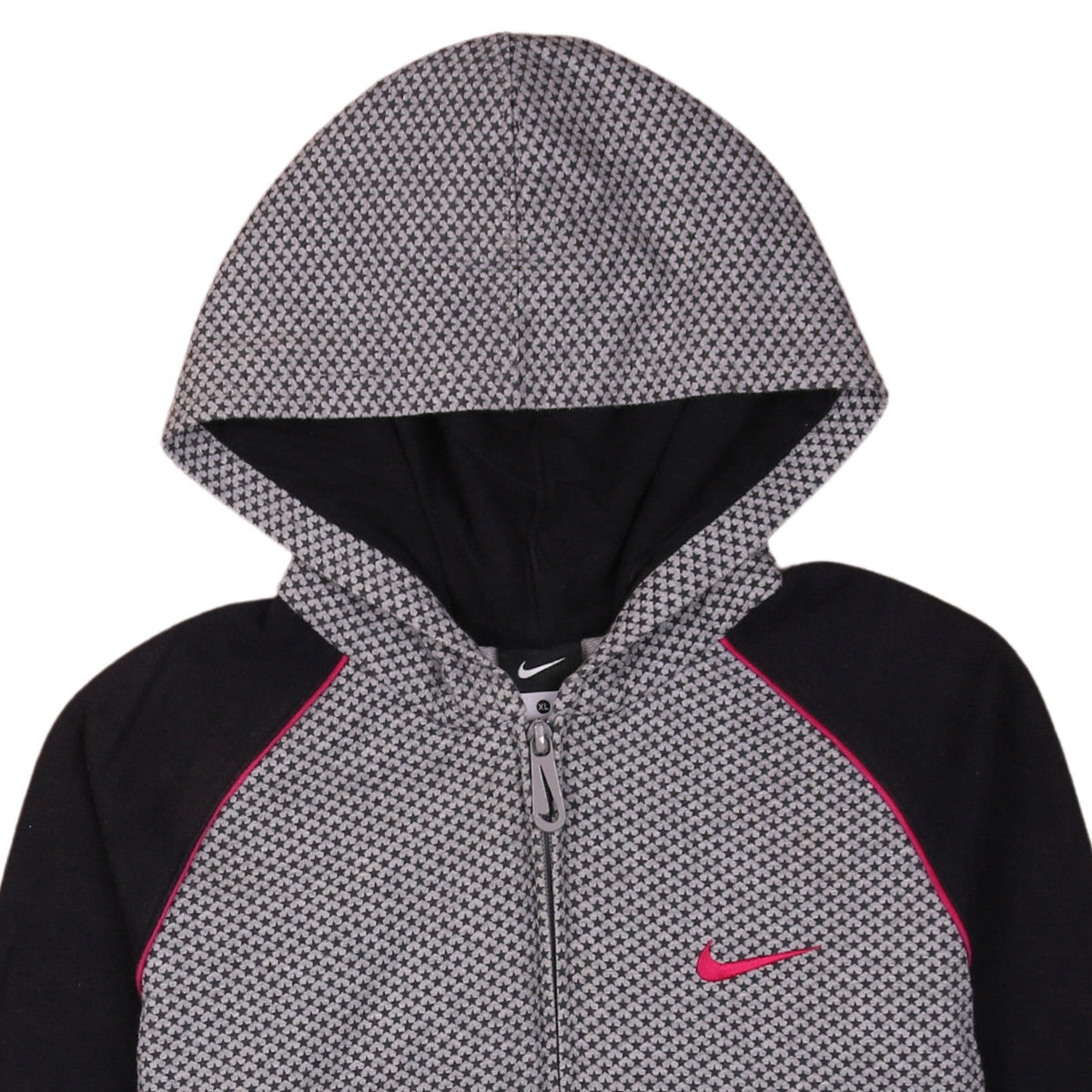Nike Boys Black & Grey Full Zip Hoodie XL 13-15 Years Houndstooth Print