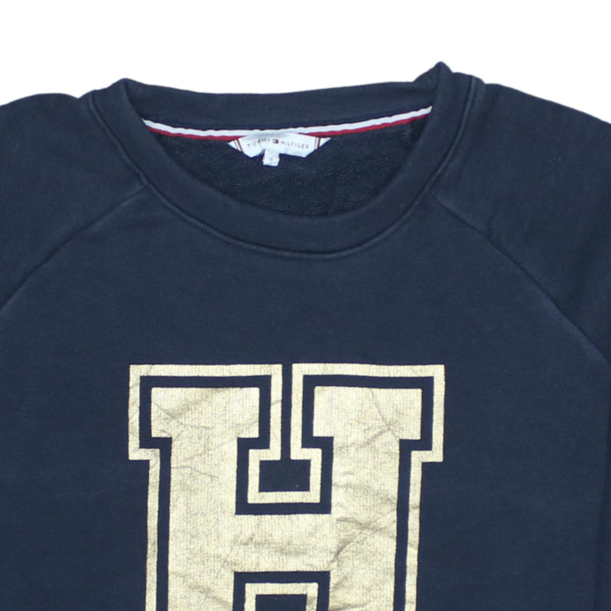 Tommy Hilfiger Women Blue Gold Logo Pullover Sweatshirt Size S
