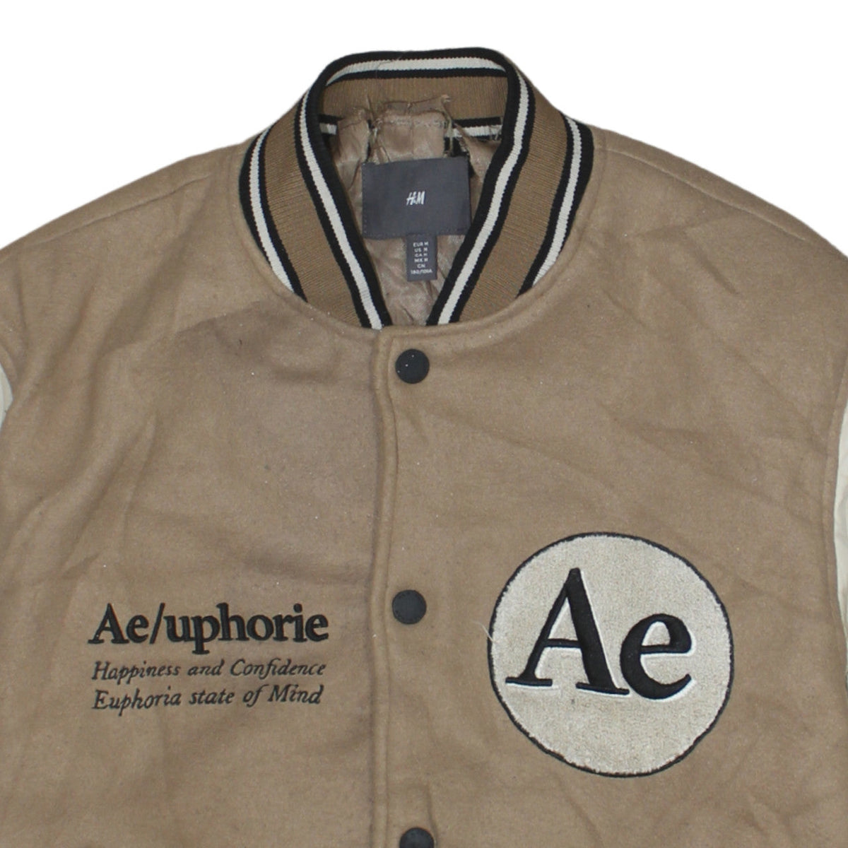 H&M Men Beige Varsity Jacket M Wool Blend Letterman College Style