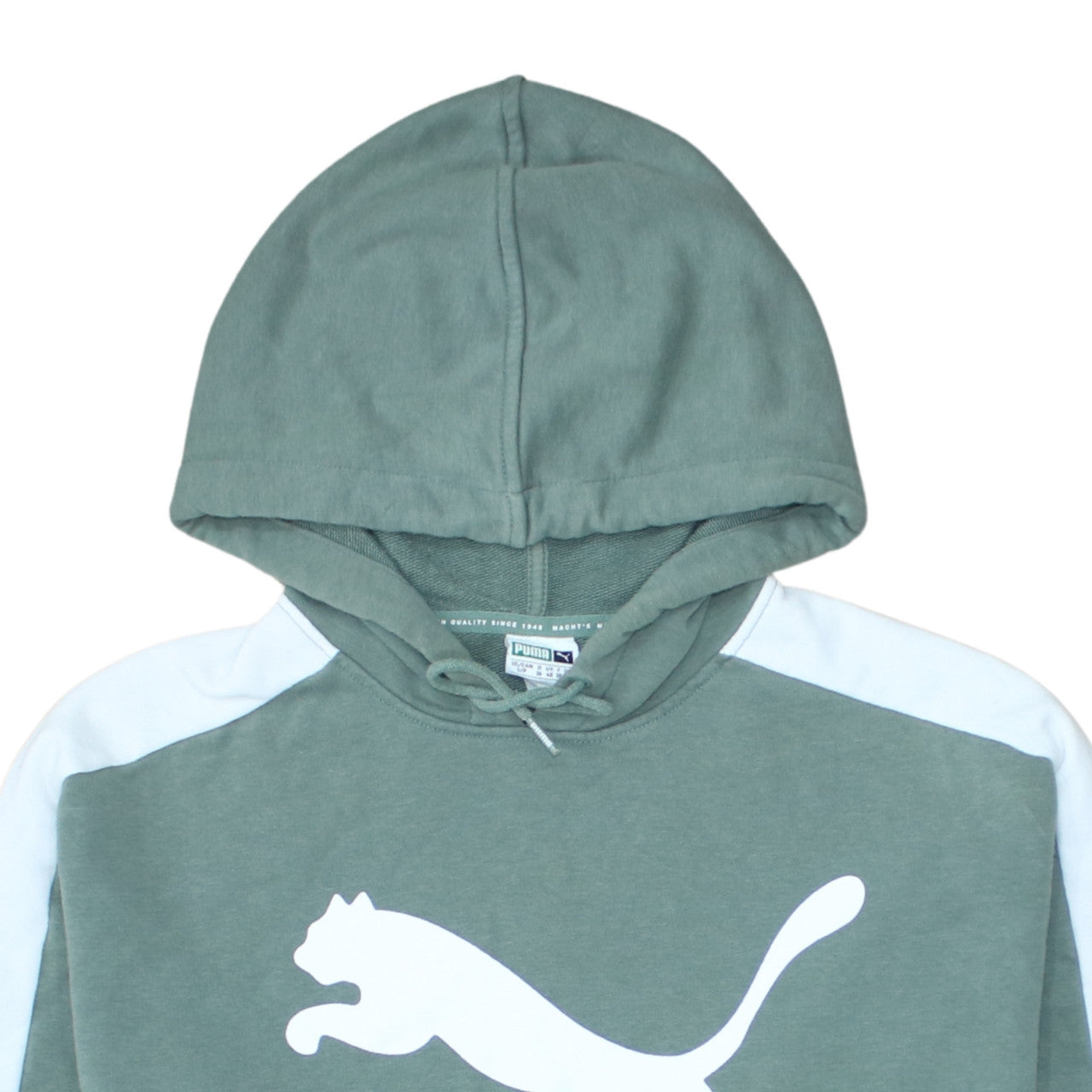Puma Women Green Logo Hoodie Size UK 10 Cotton Blend Pullover Sportswear