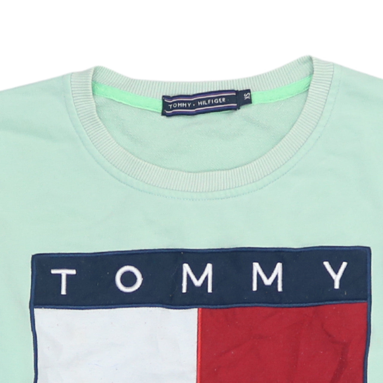 Tommy Hilfiger Women Mint Green Logo Sweatshirt XS Cotton Crew Neck