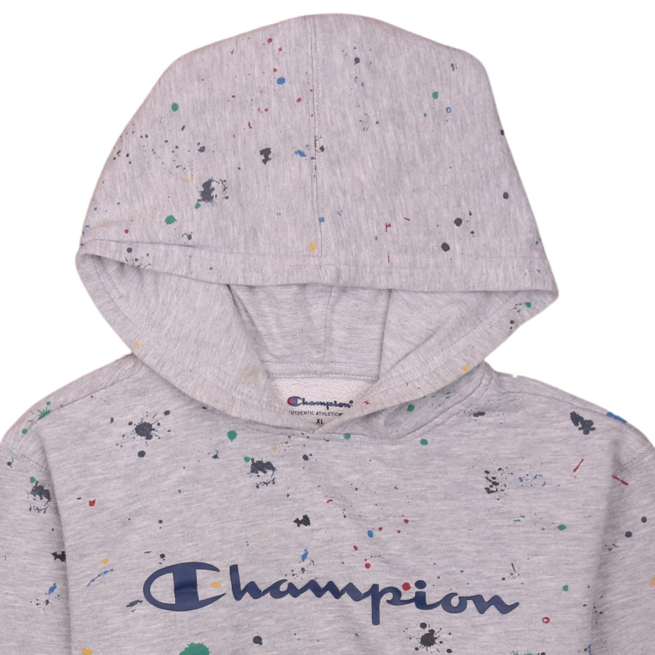 Champion Womens Grey XL Pullover Hoodie Paint Splatter Graphic