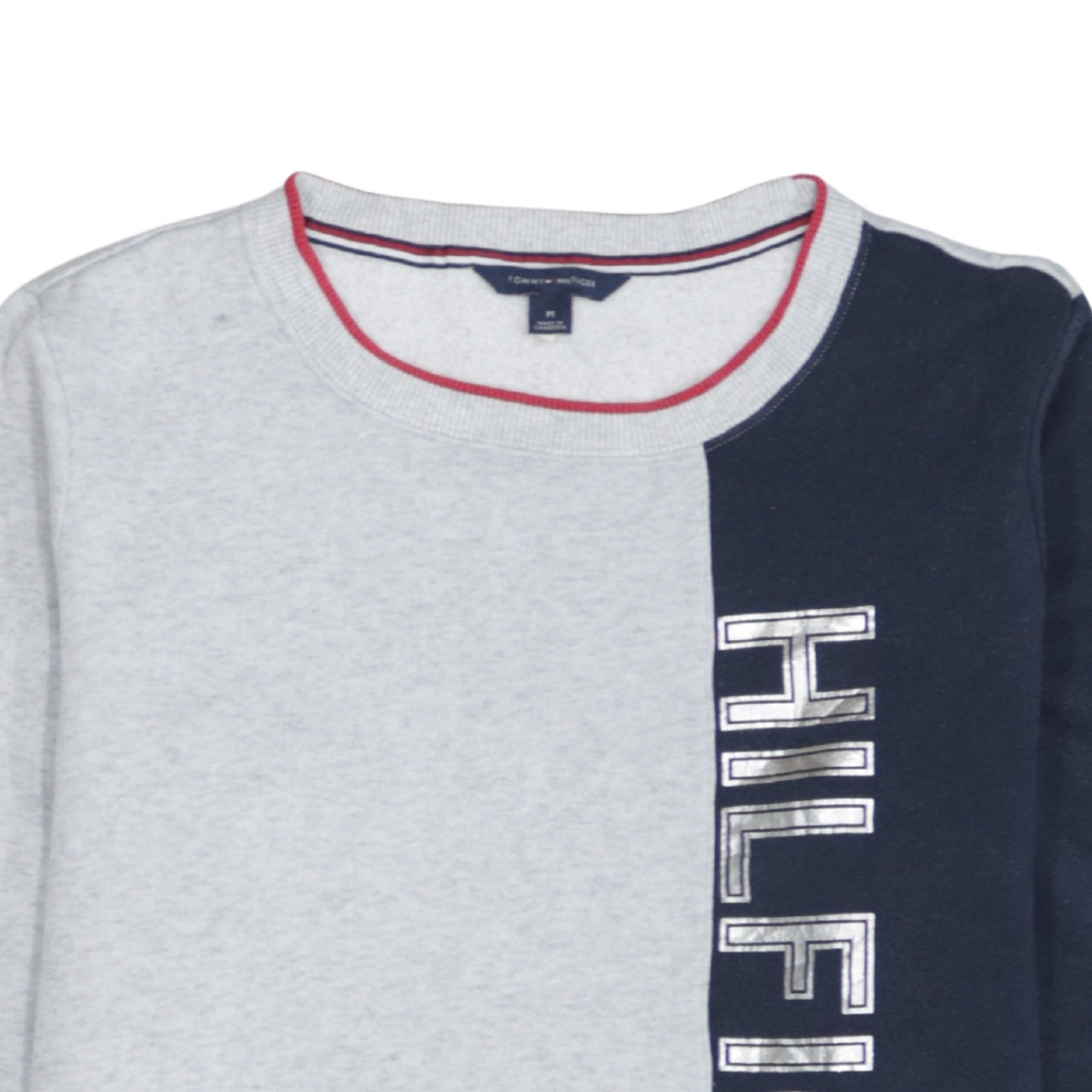 Tommy Hilfiger Men's Grey Navy Logo Crew Neck Sweatshirt M