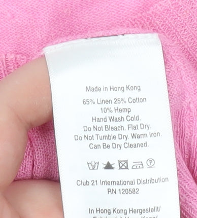 DKNY Jeans Women's Pink Linen Blend 3/4 Sleeve Basic Blouse XS