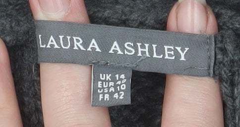 Laura Ashley Women's Grey Cable-Knit Wool Blend Cardigan UK 14