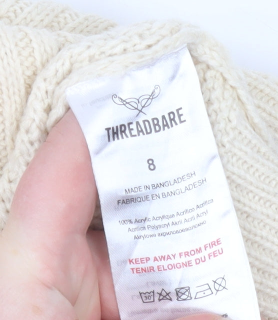 Threadbare Women Beige Roll Neck Cable Knit Jumper Size 8