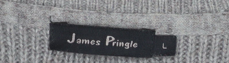 James Pringle Men's Grey Cable-Knit Wool Blend Pullover Jumper L