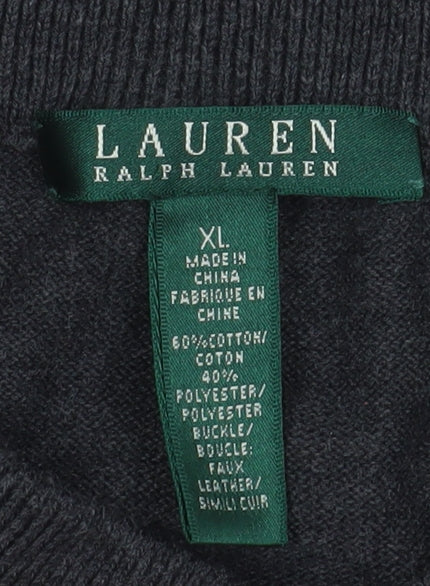 Lauren Ralph Lauren Women's Dark Grey XL Buckle Neck Cotton Jumper