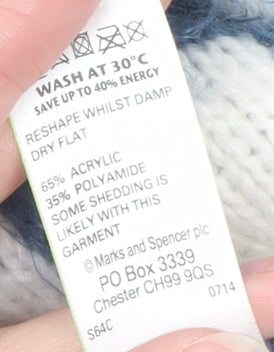 Marks & Spencer Women Blue Size 16 Crew Neck Snowflake Winter Jumper