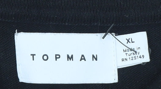 Topman Men's Black Collared Half Zip Short Sleeve Cotton T-Shirt XL