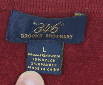 Brooks Brothers Men's Red Wool V-Neck Jumper Size L