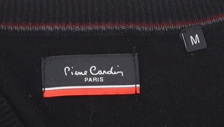 Pierre Cardin Men's Black Wool V-Neck Jumper Size M