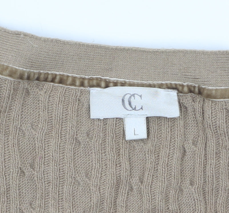 Country Casuals Women’s Beige Cable-Knit V-Neck Button Cardigan Size L
