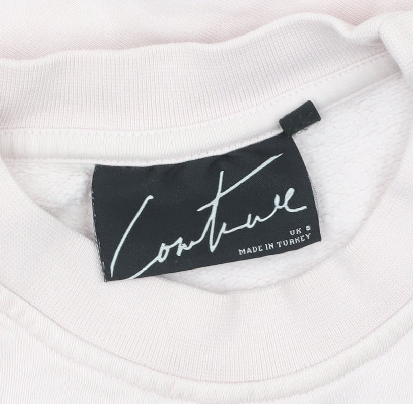 Couture Women Pink Crew Neck Cotton Pullover Sweatshirt UK S