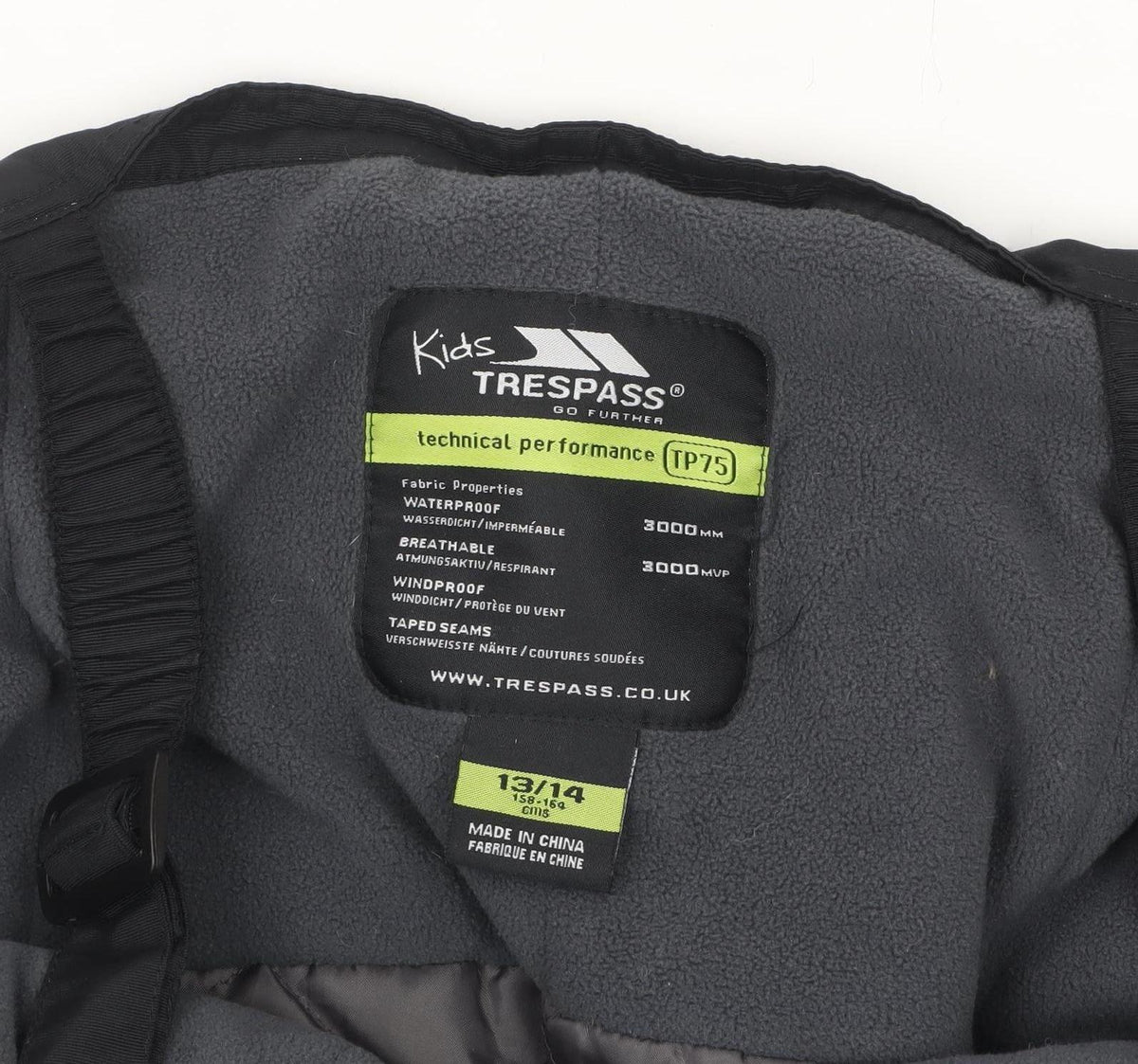 Trespass Girls Black Waterproof Ski Overall 13-14 Years Winter Softshell