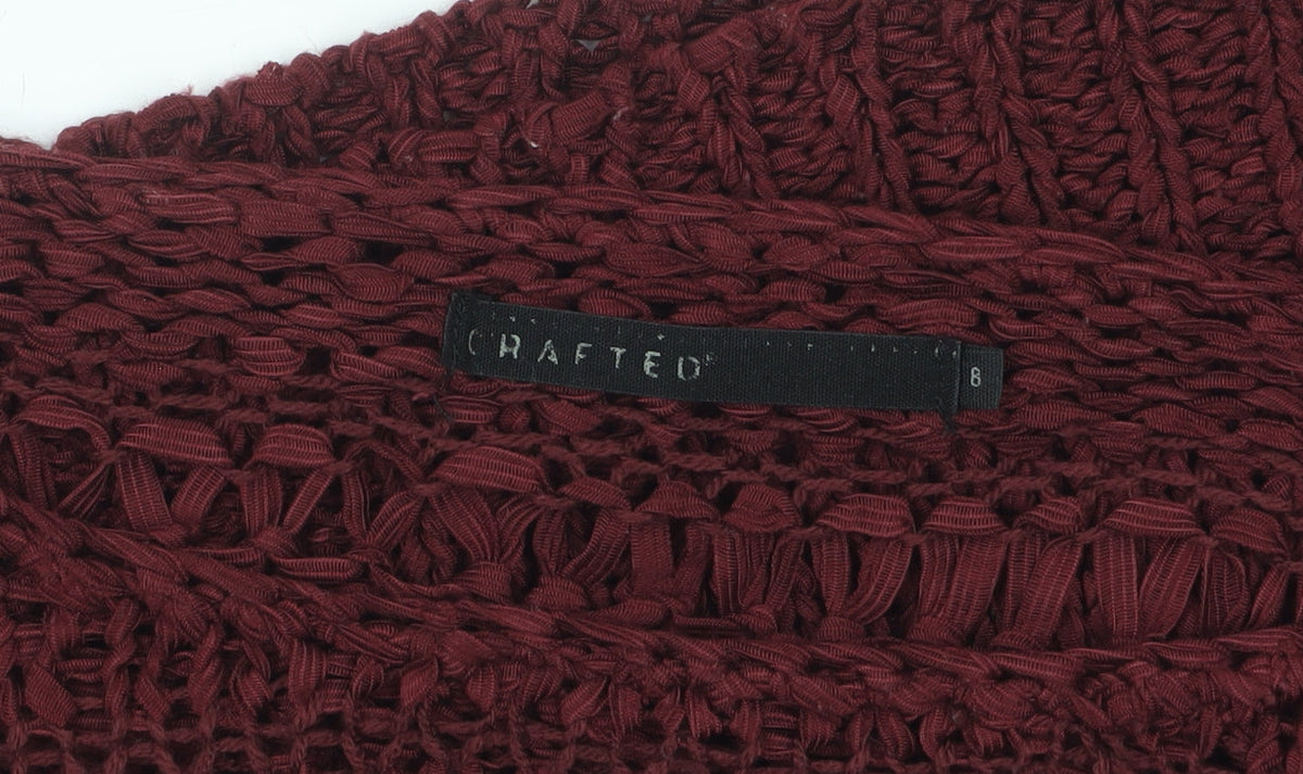 Crafted Womens Red Open-Knit Long Sleeve Pullover Jumper Size 8