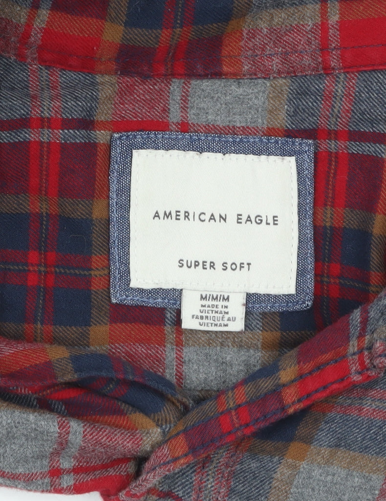American Eagle Mens Red Plaid Flannel Button-Up Shirt M Regular