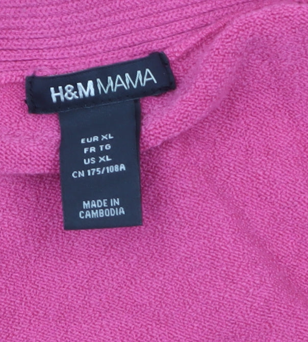 H&M Mama Women's Pink V-Neck Henley Knit Jumper Size 16