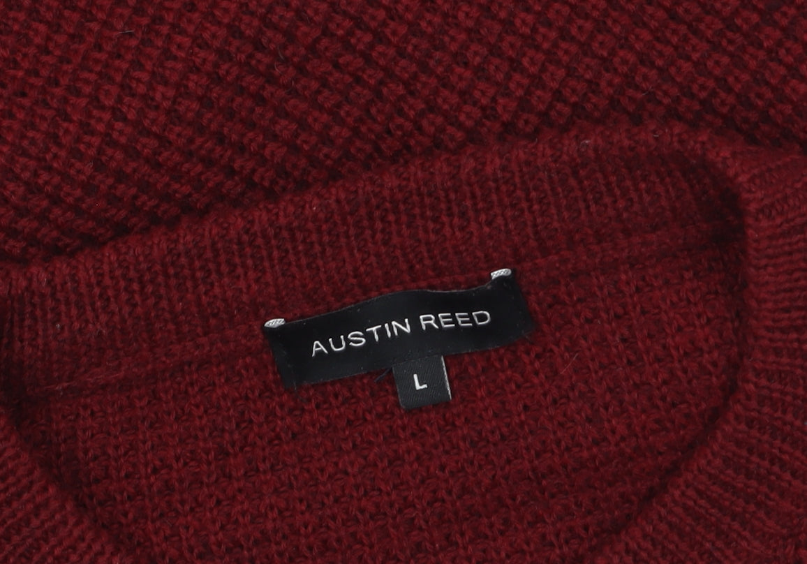 Austin Reed Men's Red Waffle Knit Merino Wool Blend Jumper L