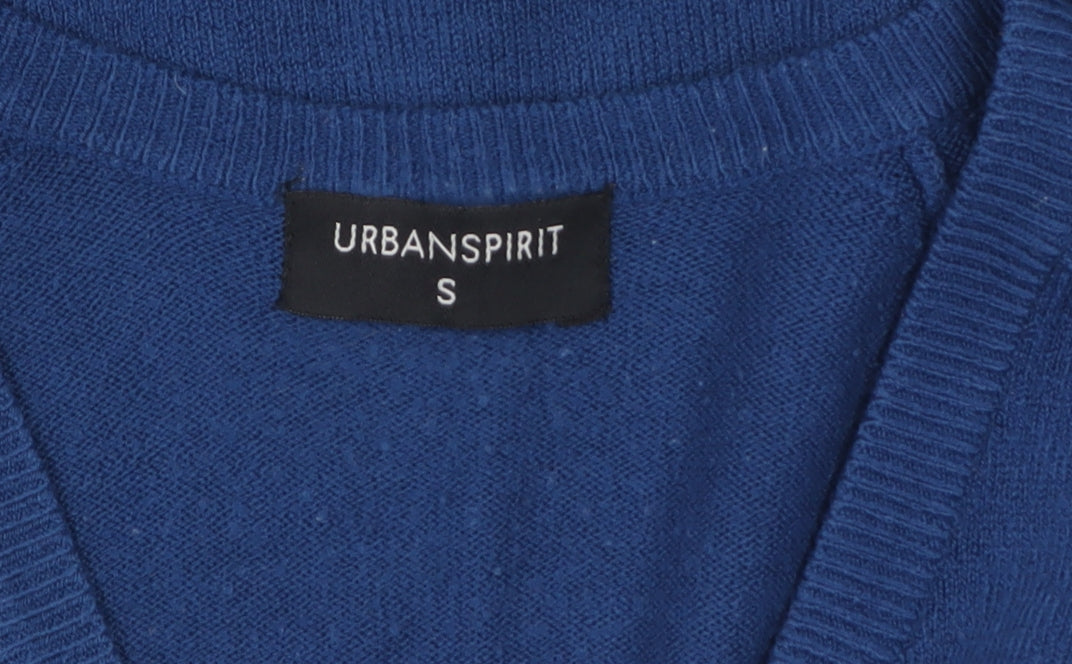 Urban Spirit Men's Blue V-Neck Acrylic Jumper Size S