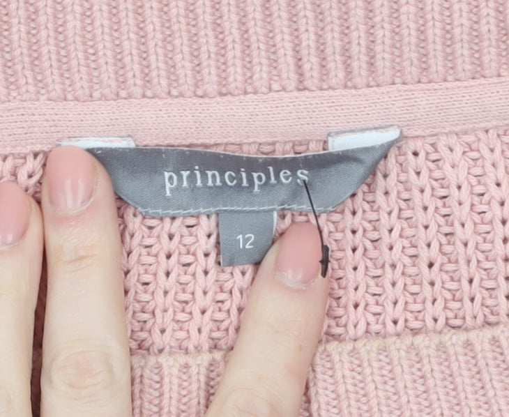Principles Women Pink Cotton Acrylic Regular Fit Chunky Knit Jumper Size 12