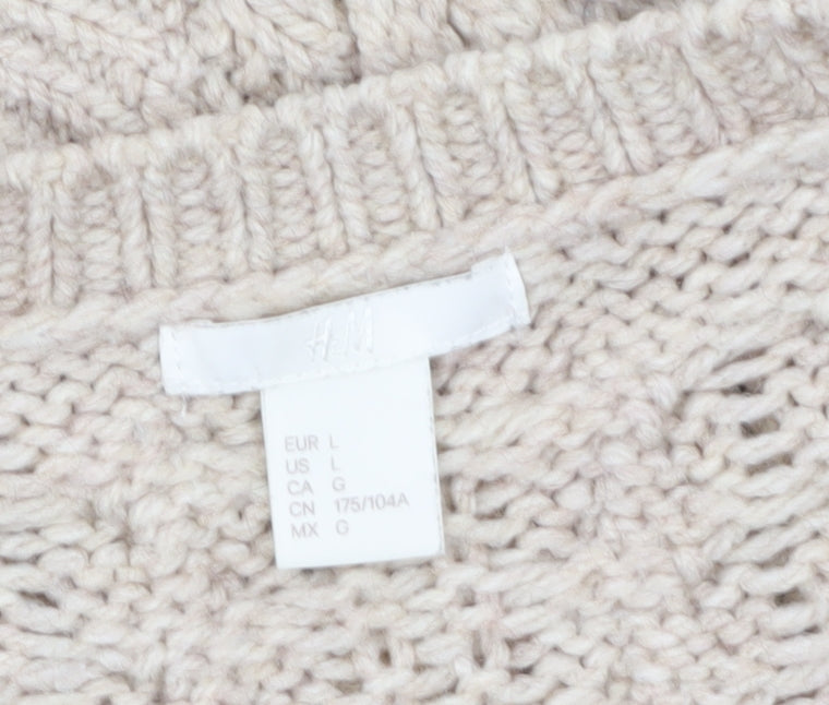 H&M Women Beige Cable-Knit Full Zip Wool Blend Cardigan Size L