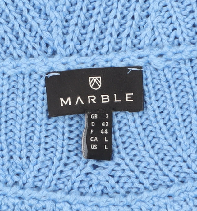 Marble Women’s Blue Knit Jumper Size 16 Crew Neck 3/4 Sleeve
