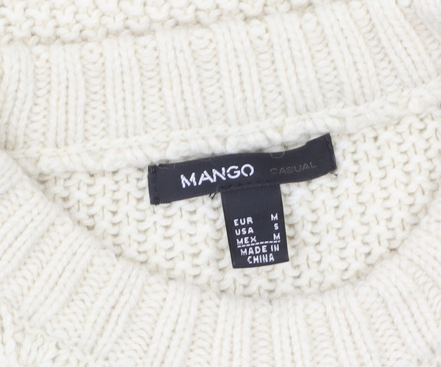 Mango Women’s Ivory Cable-Knit Jumper Size 10 Relaxed Fit
