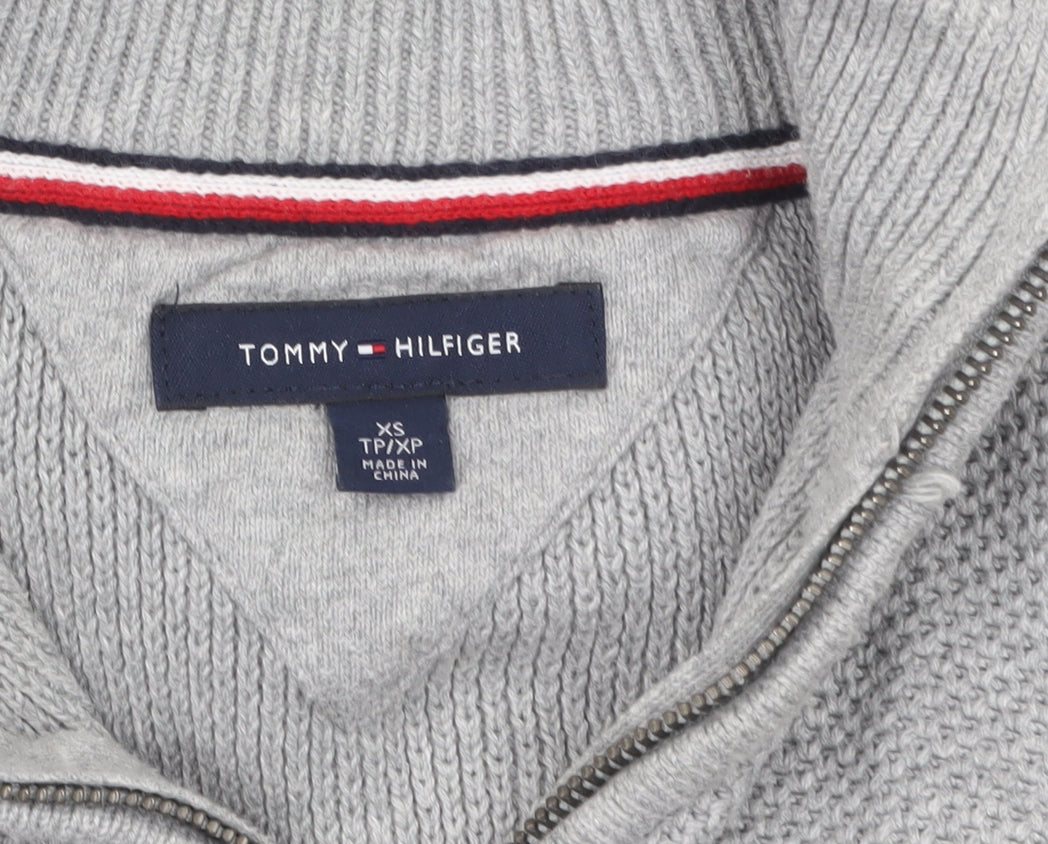 Tommy Hilfiger Men's Grey Cotton 1/2 Zip High Neck Jumper XS