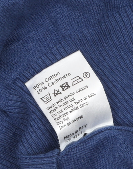 John Lewis Men's Blue V-Neck Cotton Cashmere Jumper Size M