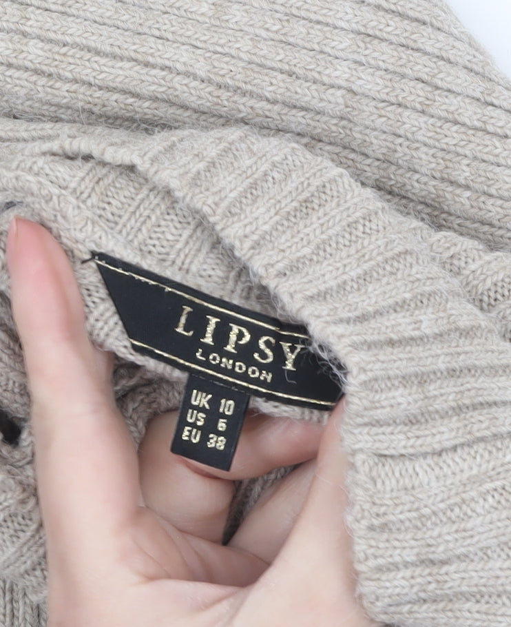 Lipsy London Women Beige Sleeveless Mock Neck Knit Tie Side Vest Jumper Size 10