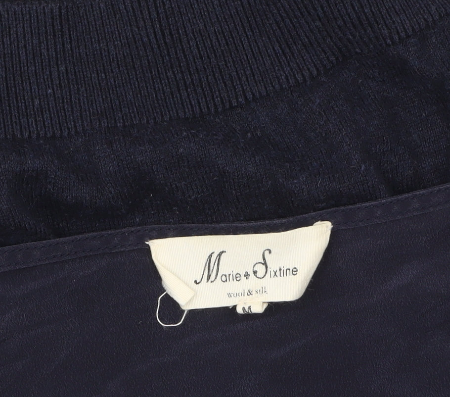 Marie Sixtine Womens Blue Wool Cotton Viscose Silk V-Neck Jumper M