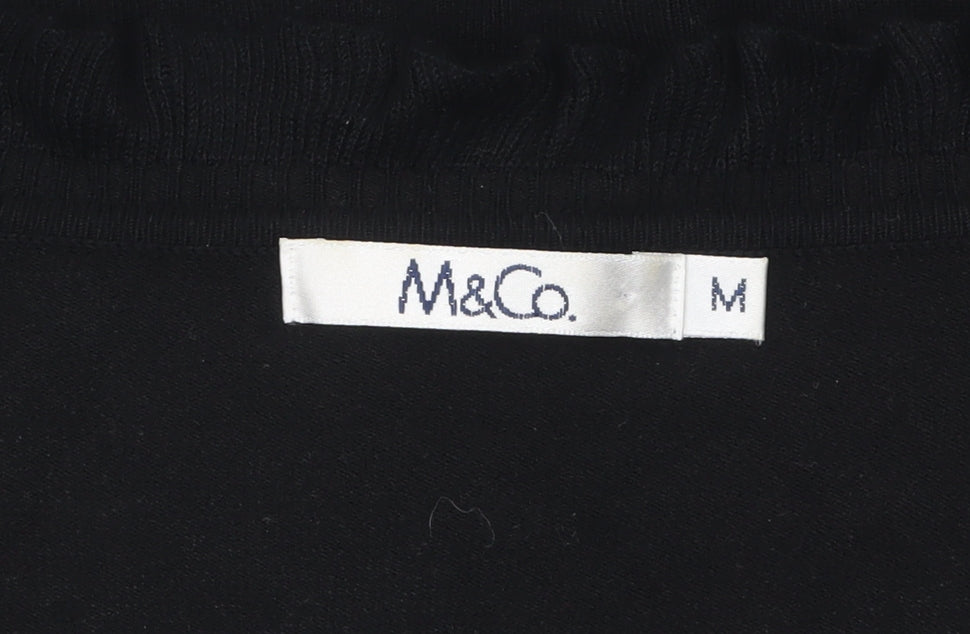 M&Co Women’s Black Ruffle Trim Cardigan Size M Long Sleeve