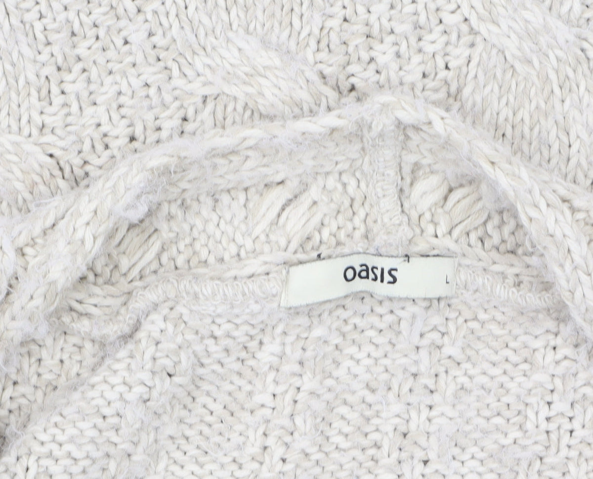 Oasis Women Beige Chunky Knit Cowl Neck Short Sleeve Jumper L